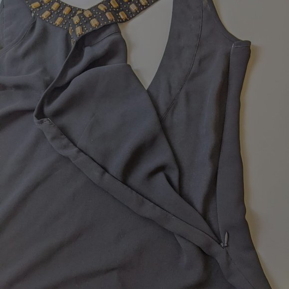 Forever 21 studded black chiffon dress sleeveless and flare prom cocktail dress - Picture 4 of 15